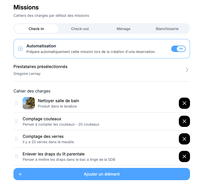 Configuration initiale des missions