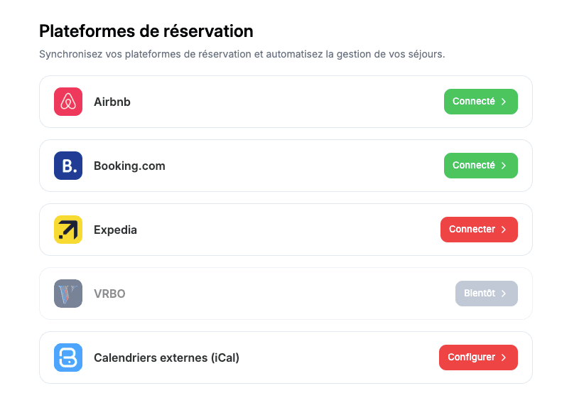 Connexion des plateformes de réservation